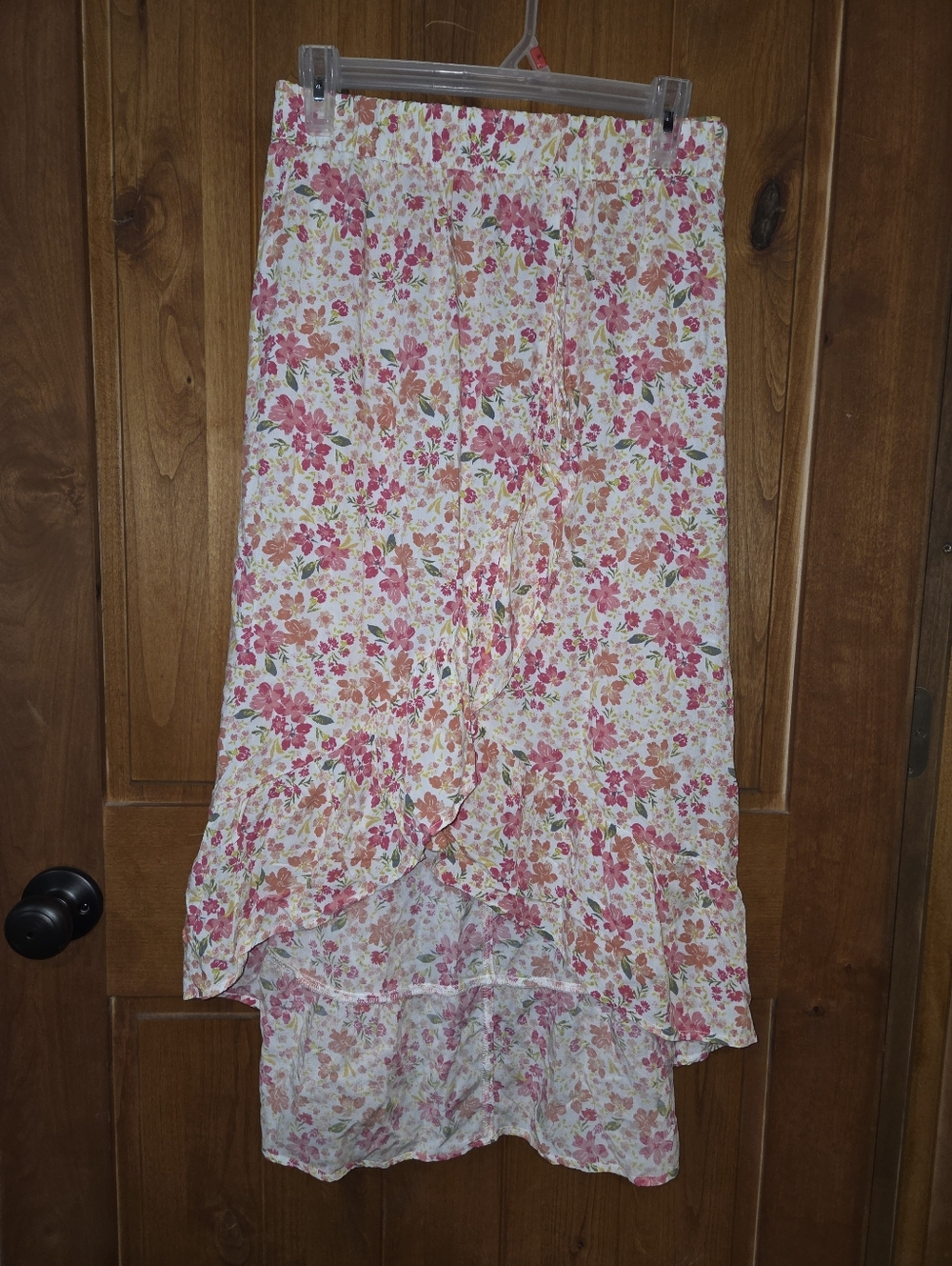No Boundaries Floral‎ Rayon Skirt in Pink, Orange, Yellow, Green on White